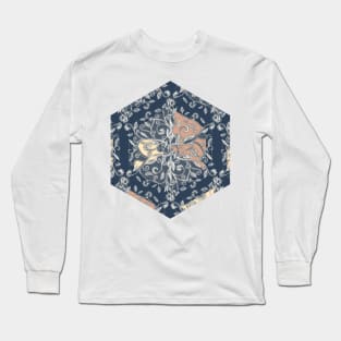 Organic Hexagon Pattern in Soft Navy & Cream Long Sleeve T-Shirt